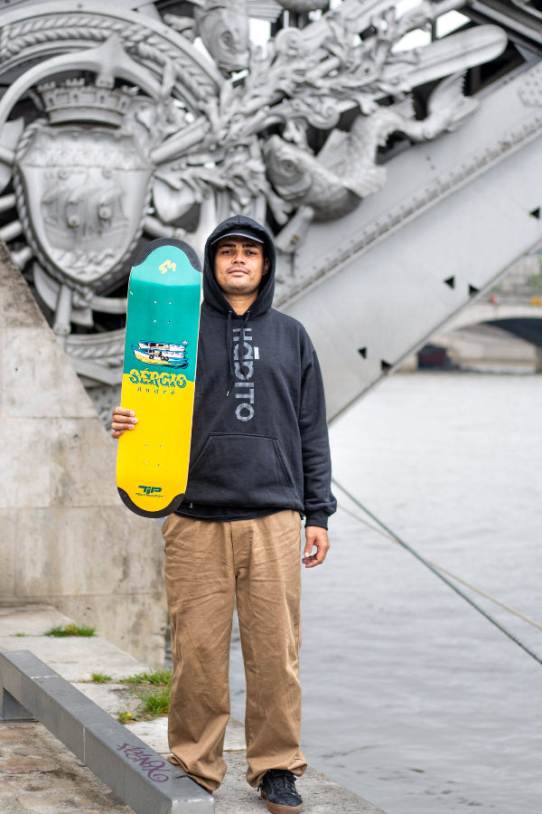 Pro skater, team rider Sérgio André, 4Msb, with his signature skateboard deck Fisher with TIPtech.