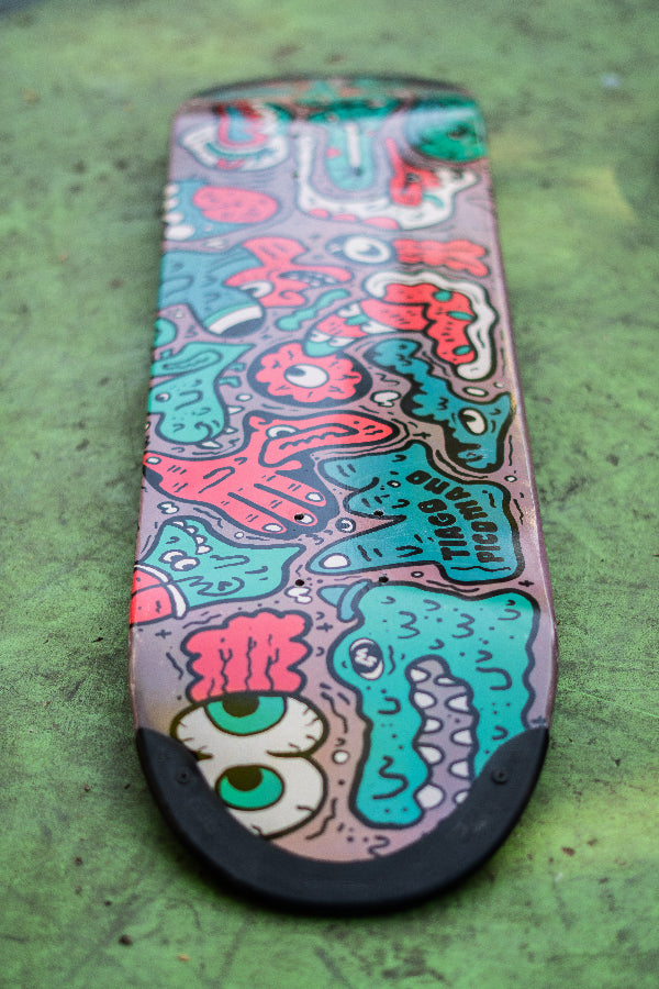 4Msb skateboard deck Doodle TIPtech multicolour, signature deck Pro rider Tiago Picomano.