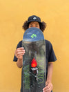 Pro skateboarder Bruno Vinicius with his first Pro model skateboard deck Curupira with TIPtech. The graphic shows Curupira with his red fire hair, the protecter of the rain forest and the animals, a Brazilian legend. 
