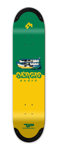 Signature deck for  4Msb Pro skater Sérgio André, skateboard deck 4Msb Fisher with TIPtech, yellow and green with boat.