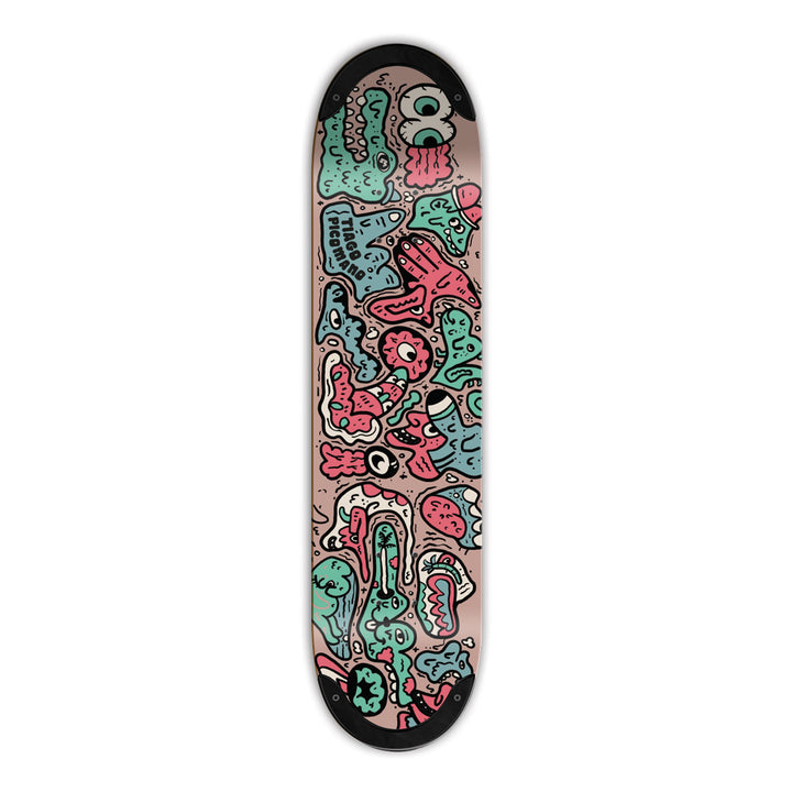 4msb team rider Tiago Picomano skateboard deck with colorful abstract doodle design.