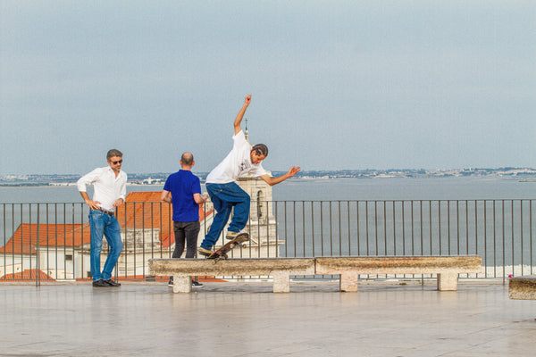 Team rider Bruno Vinicius doing skate tricks in Lisbon Portugal