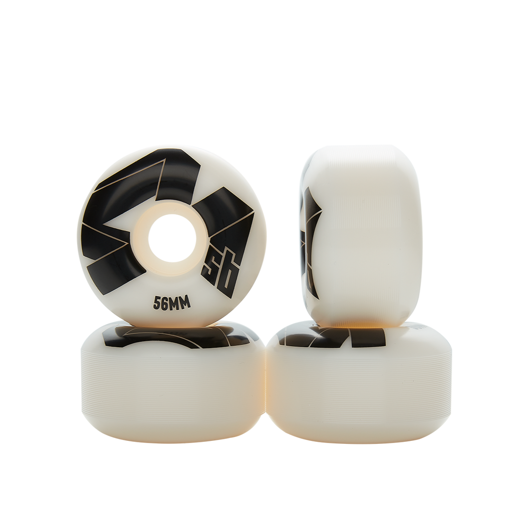 4Msb Skateboard wheels 56m, 100A  in black and white. Comes in 4 pack.