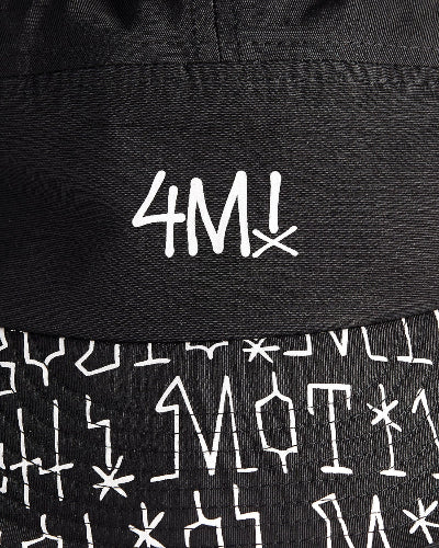 Close-up front and brim kilian zehnder skateboard cap graffiti with a white 4M-tag on the front and 4Msb-words on the brim.