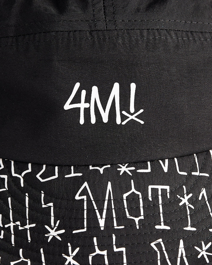 Close-up front and brim kilian zehnder skateboard cap graffiti with a white 4M-tag on the front and 4Msb-words on the brim.
