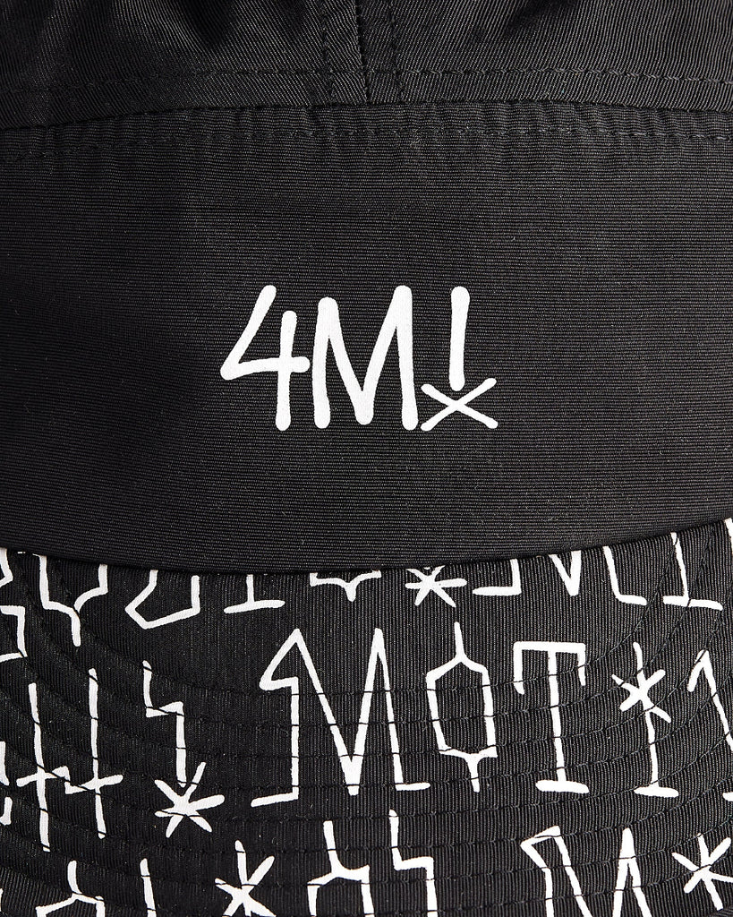 Close-up front and brim kilian zehnder skateboard cap graffiti with a white 4M-tag on the front and 4Msb-words on the brim.