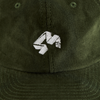 4Msb cap corduroy olive green, close-up on the 4Msb logo Quatro embroidered in white on the front.