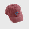 A vintage red 4Msb dad cap with an embroidered blue Dala horse the front.