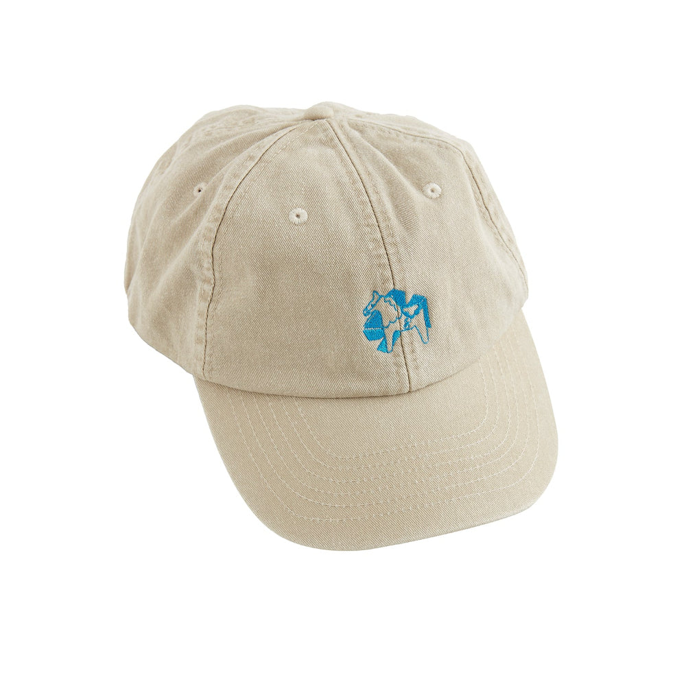 Vintage sand 4Msb dad cap with a small blue embroidered Dala horse on the front.