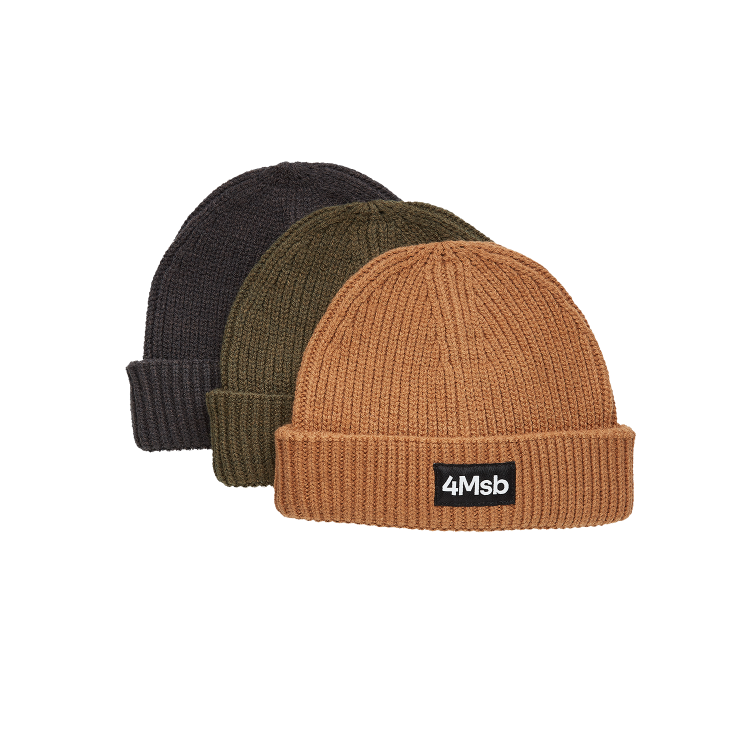 4Msb fisherman beanies Edge in three colors: graphite grey, olive and biscuit.