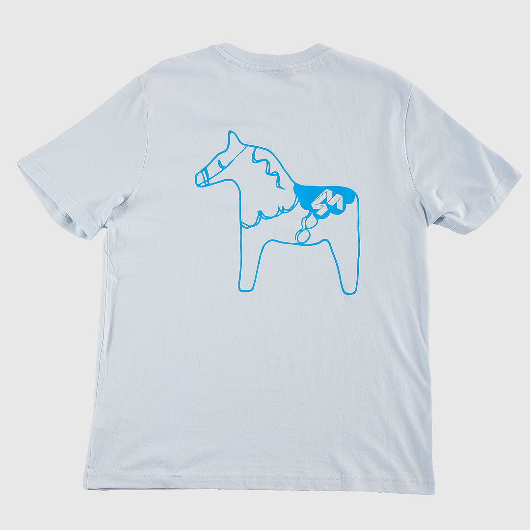 4Msb light blue t-shirt with a blue dala horse on the back