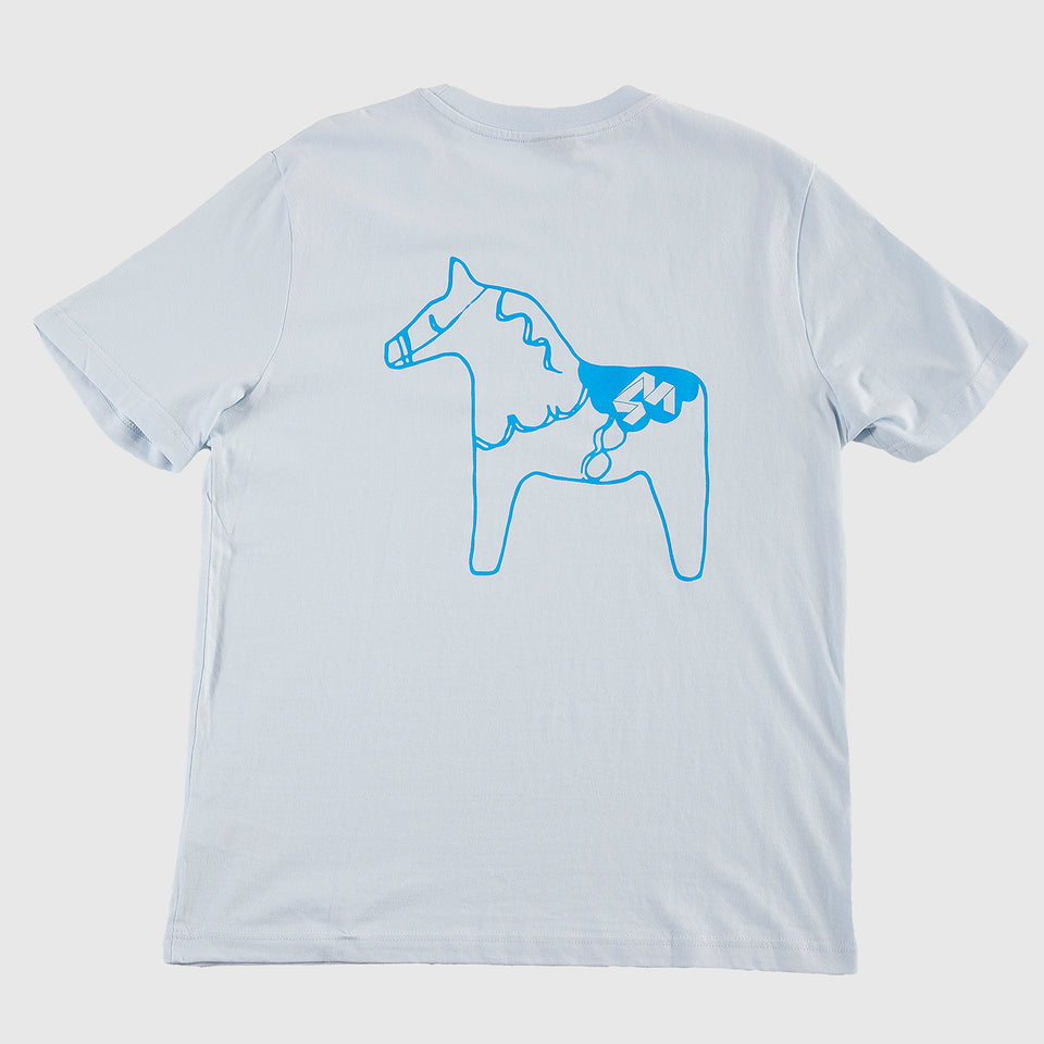 4Msb light blue t-shirt with a blue dala horse on the back