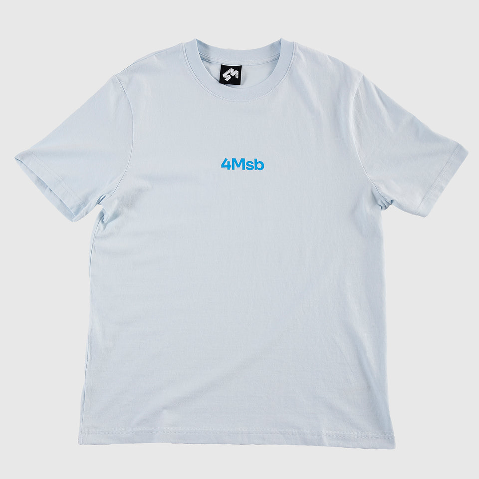 Light blue t-shirt with 4Msb logo on the front (dala horse on the back).