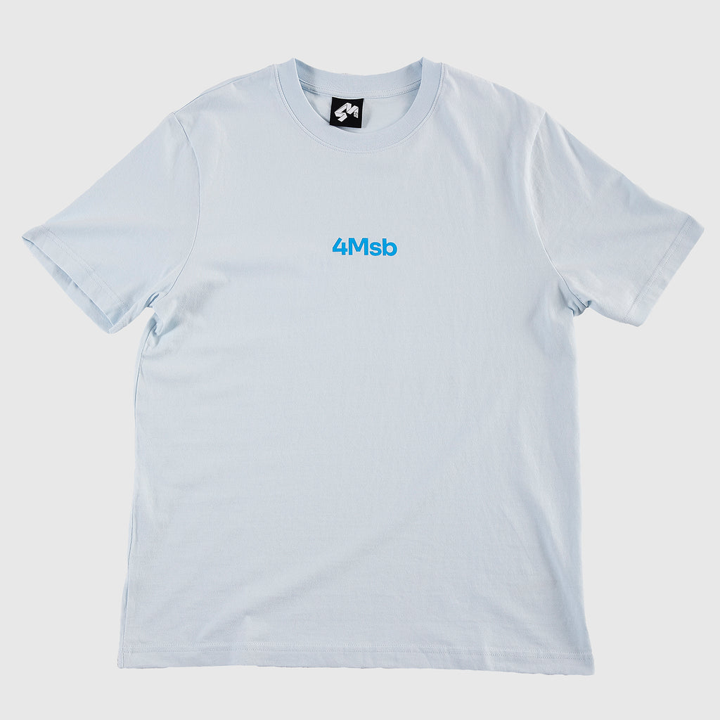 Light blue t-shirt with 4Msb logo on the front (dala horse on the back).