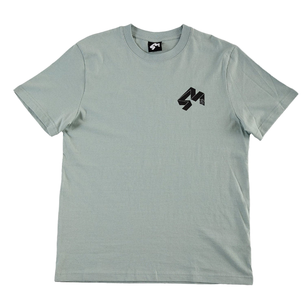 Light green 4Msb t-shirt with a black small Quatro logo on the chest.