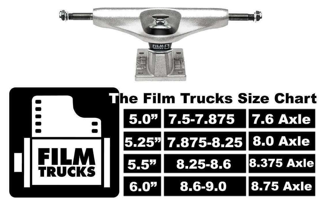 Truck-to-deck size compatibility chart for the Film Trucks.