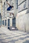 4Msb team rider kilian zehnder skateboard trick  fs noseslide on his pro model board 4Msb graffiti kilian zehnder