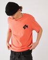 skater wearing a t-shirt 4Msb  Quatro fiesta red and a black skateovation harbour beanie Core 