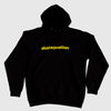 Skateovation hoodie core in black with the skateovation texted in yellow on the chest.