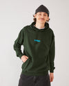 Skater wearing 4Msb fisherman beanie and 4Msb hoodie in the color forest green.