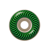 A single Spitfire skateboard wheel with a vibrant green and black spiral optical illusion pattern, shown from a top-down view.
