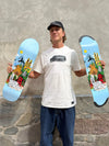 Pro skater Kilian Zehnder showing his new pro model skateboard deck 'cities', in two variants, one with TIPtech and one Classic (without TIPtech).