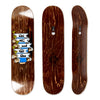 The Polar Skateboard Deck Team Model Trumpets, with bottom deck graphic depicting trumpet players with the banner 'polar' on a dyed brown background, and top of the deck also dyed brown.