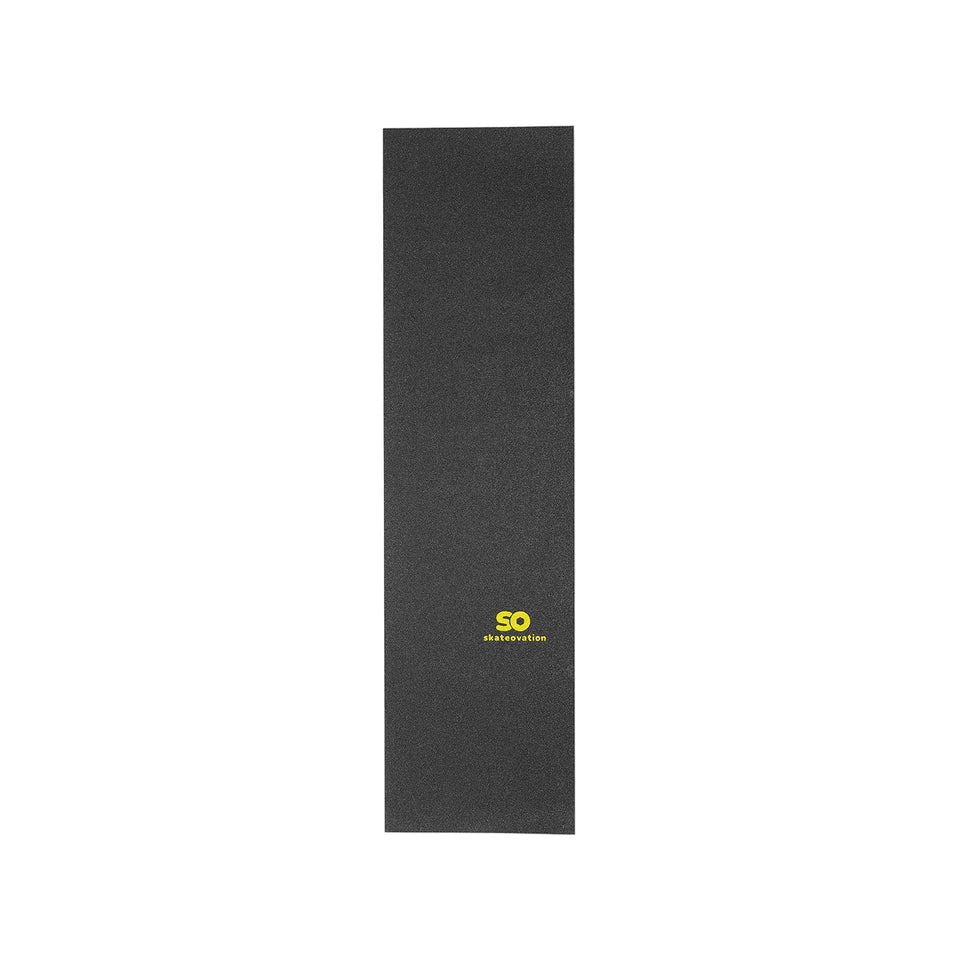 Skateovation griptape for skateboard deck black with yellow text