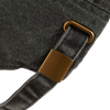 Close-up of a SO dad cap vintage black back  showing strap and brass buckle.