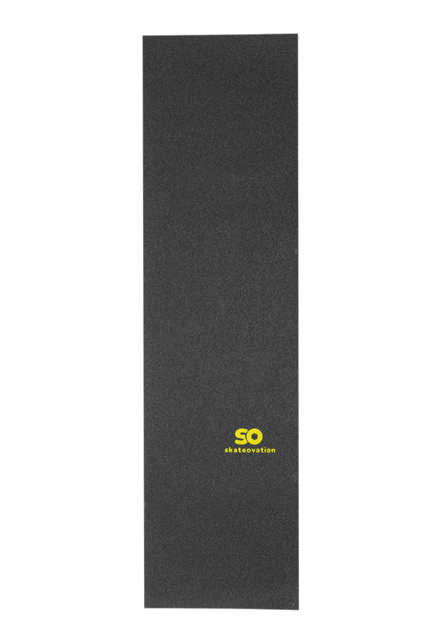 Skateovation griptape for skateboard black with yellow text