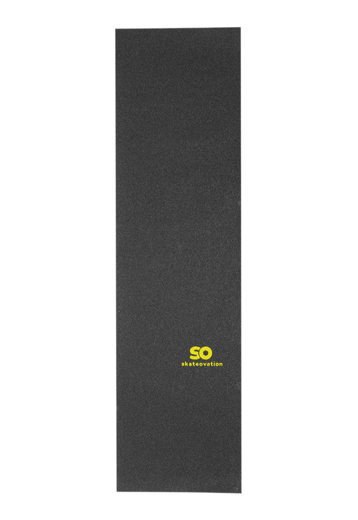 Skateovation griptape for skateboard black with yellow text