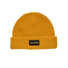 Skateovation harbour beanie core in the color mustard with skateovation embroidered in yellow on black on the front.