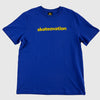 Skateovation t-shirt Core in the color worker blue with skateovation texted in yellow on the chest.